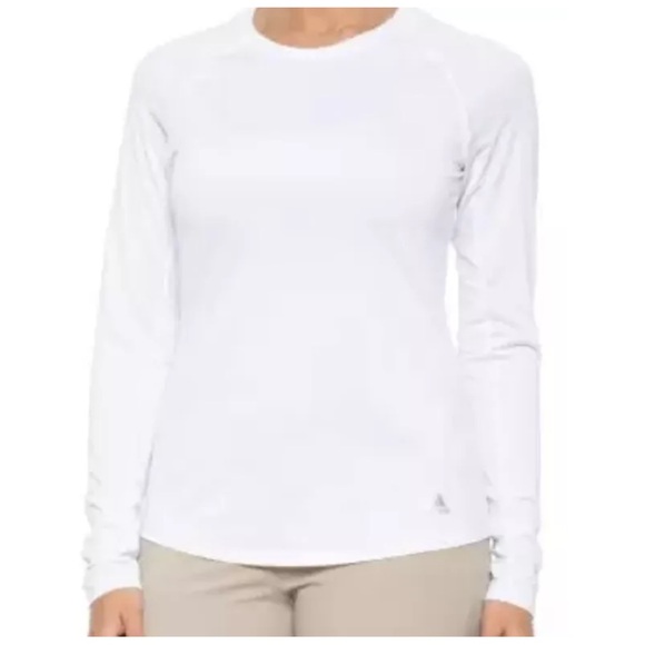 NWT adidas Knit Base Layer Long Sleeve White Golf Shirt with UPF 50 SunBlock - Picture 2 of 7